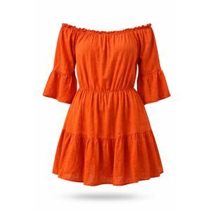 ASOS Orange Off Shoulder Mini Dress Size 14 Boho Peasant Tiered Dress